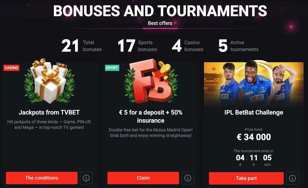 Bonuses and Tournaments at Pinup
